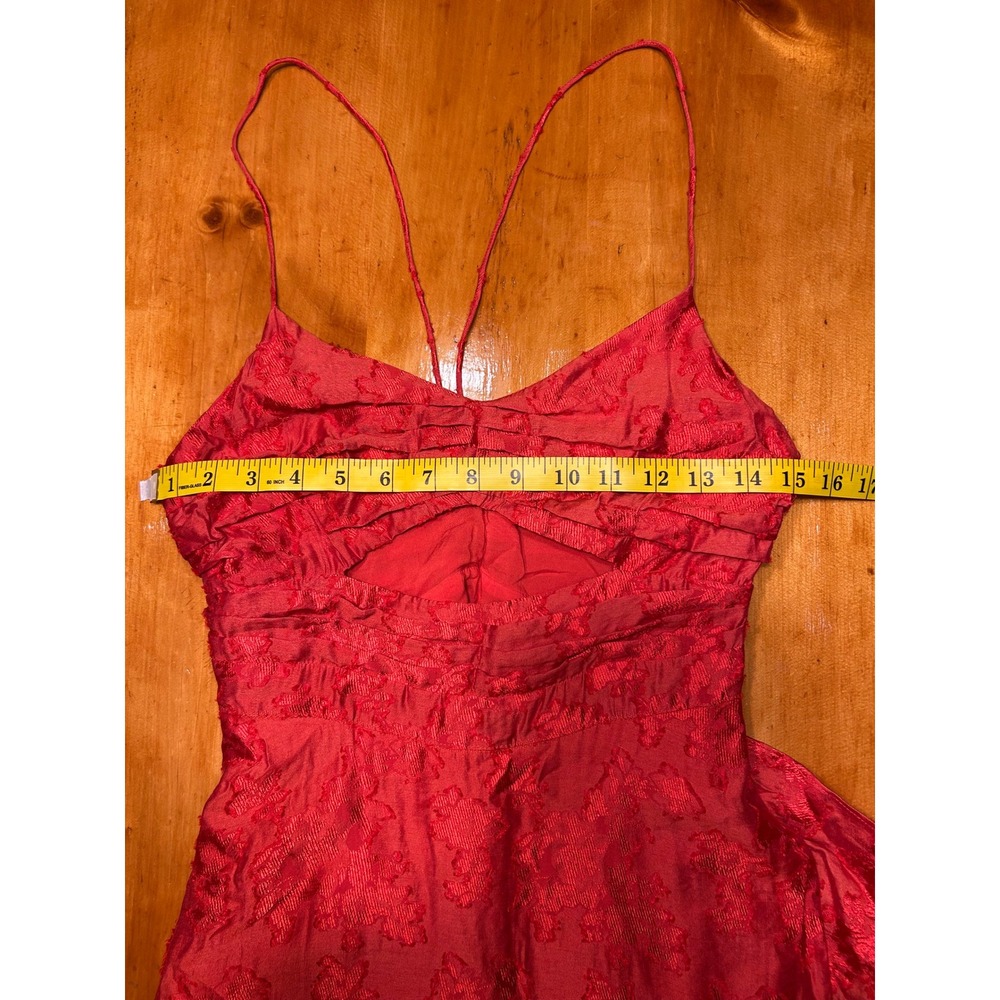 Boho Chic Free People Red Floral Jacquard High-Low Maxi Dress Cutout Festival 2 - Picture 7 of 16